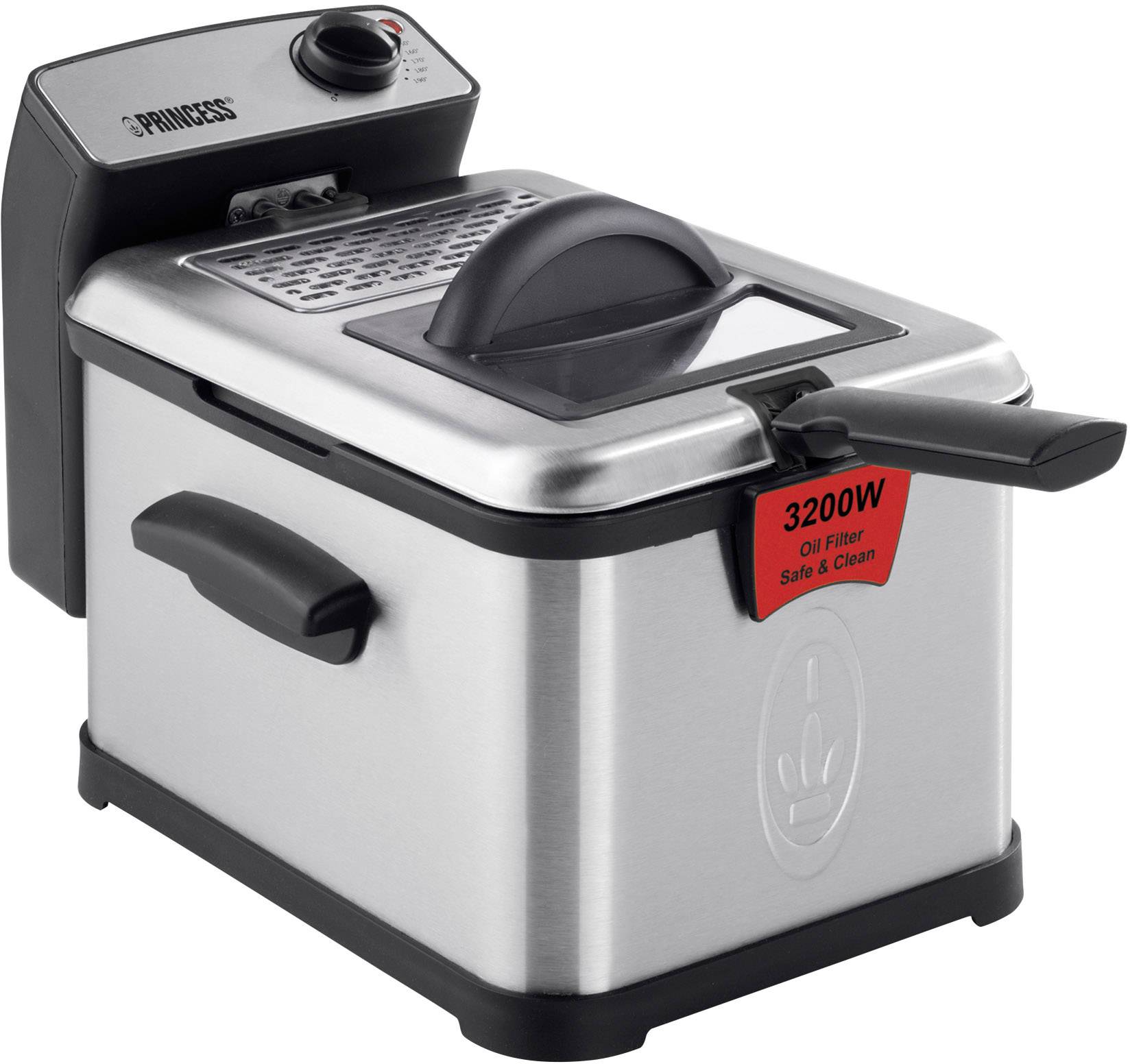Princess Superior Kaltzonen Fritteuse 3 l 3200 W mit manueller Temperatureinstellung Edelstahl, Sch