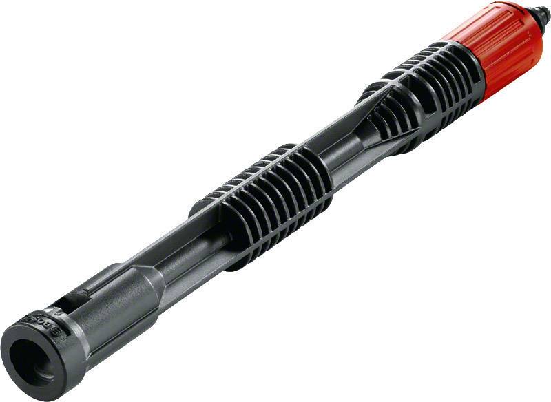 Ein langer, schwarzer Wasserrohrreiniger mit roten Griffenden, gefertigt aus Kunststoff.