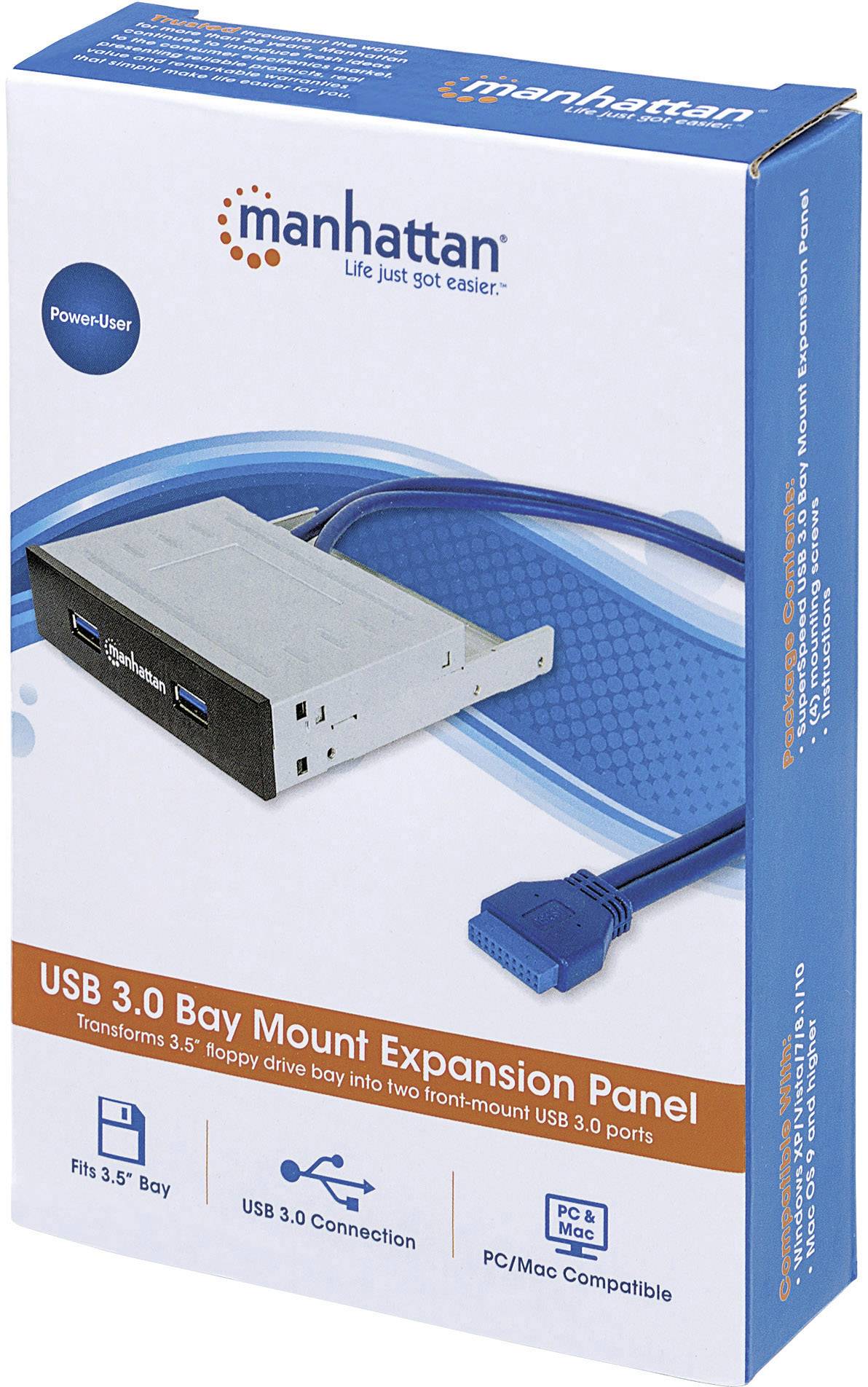 Manhattan 2 Port USB 3.0-Fronteinschub-Hub Schwarz