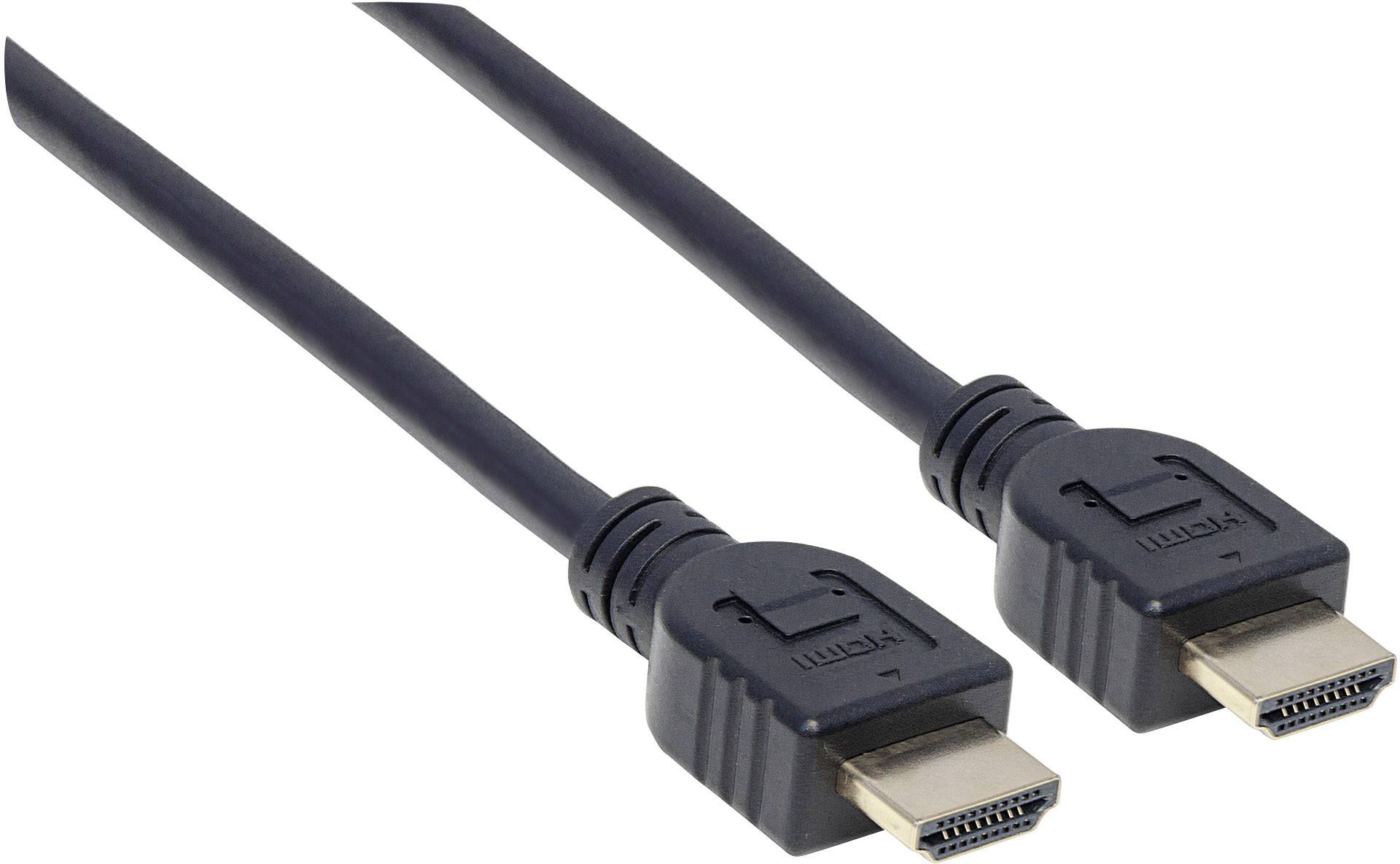 Ein schwarzes HDMI-Kabel mit zwei Steckern an beiden Enden, zum Übertragen von Audio- und Videosignalen zwischen Geräten.