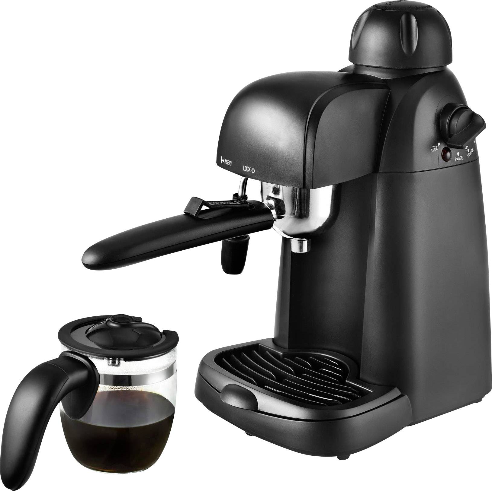 TKG Team Kalorik TKG EXP 1000 Espressomaschine mit Siebträger Schwarz 800W Glaskanne, mit Druckbrühsystem, mit Milchaufschäumdüse