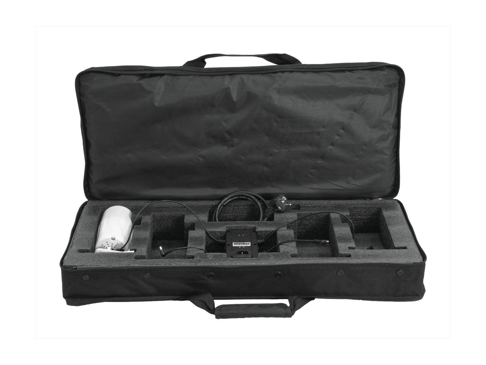 Schwarzer Transportkoffer mit Schaumstoffeinlage; enthält ein Mikrophon, Kabel und Zubehör. Ideal für sicheres Aufbewahren und Transport.