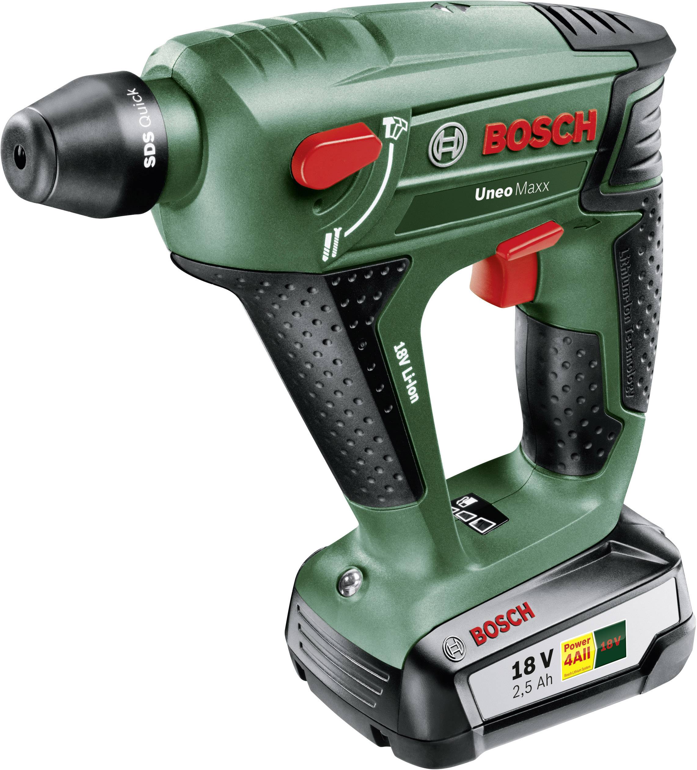Bosch Home and Garden UneoMaxx SDS-Quick-Akku-Bohrhammer 18V 2.5Ah Li-Ion inkl. Akku, mit Zubehör, inkl. Koffer