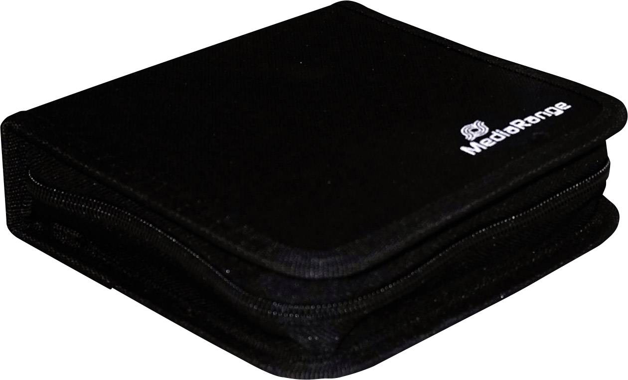 Schwarzes CD-Etui mit MediaRange-Logo auf der Oberseite, kompakt und verschlossen.