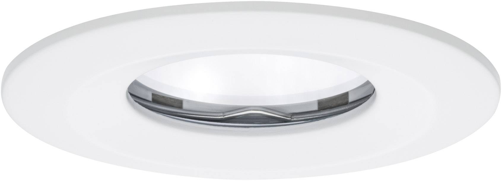 Rundes LED-Deckeneinbauleuchte mit schlichtem, modernem Design; weiße Umrandung und zentrale Glaslinse. Geeignet für Innenräume.
