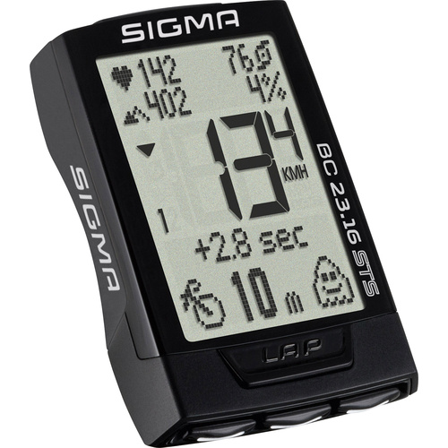 Compteur de vélo sans fil Sigma BC 23.16 STS transmission codée avec ceinture cardiofréquencemètre pectorale, avec capteur