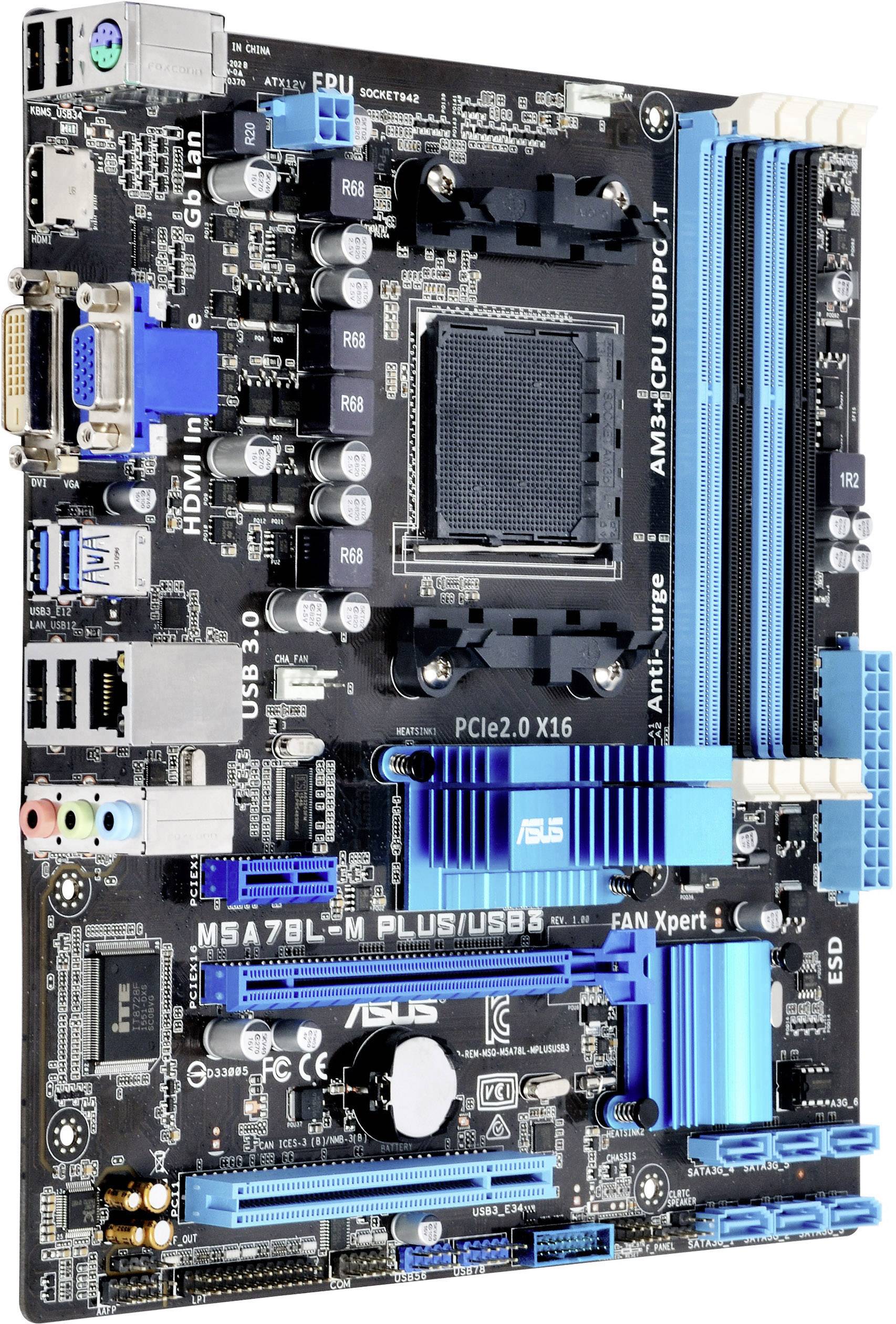Asus M5A78L-M PLUS/USB3 Mainboard Sockel (PC) AMD AM3+ Formfaktor (Details) Micro-ATX Mainboard-Chipsatz AMD® 760G