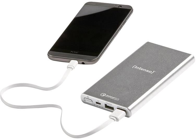 Intenso Q10000 Powerbank 10000 mAh Quick Charge LiPo USB-A, Micro USB Silber Statusanzeige
