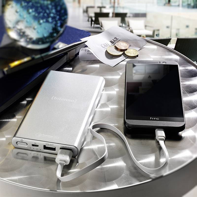 Intenso Q10000 Powerbank 10000 mAh Quick Charge LiPo USB-A, Micro USB Silber Statusanzeige