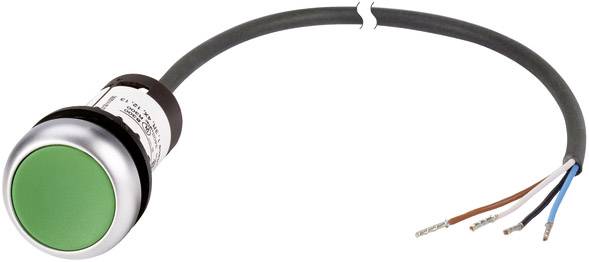 Grüner Tastschalter mit angeschlossenem Kabel. Wird zur Steuerung elektrischer Geräte verwendet.