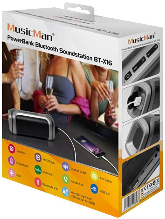 Technaxx PowerBank Soundstation BT-X16 Bluetooth® Lautsprecher AUX, FM Radio, Freisprechfunktion, SD Schwarz