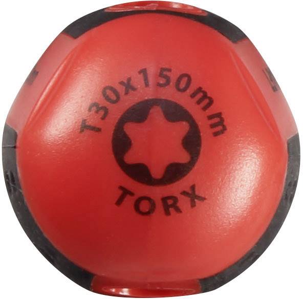 Roter Schraubenziehergriff mit Torx T30x150mm-Markierung, Sternform in der Mitte.