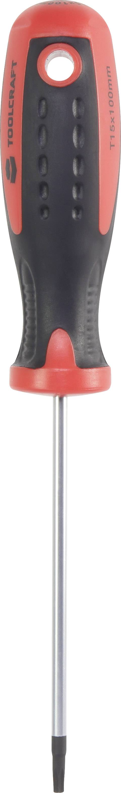 Ein roter und schwarzer Schraubendreher mit einem ergonomischen Griff und einer schlanken Metallspitze.