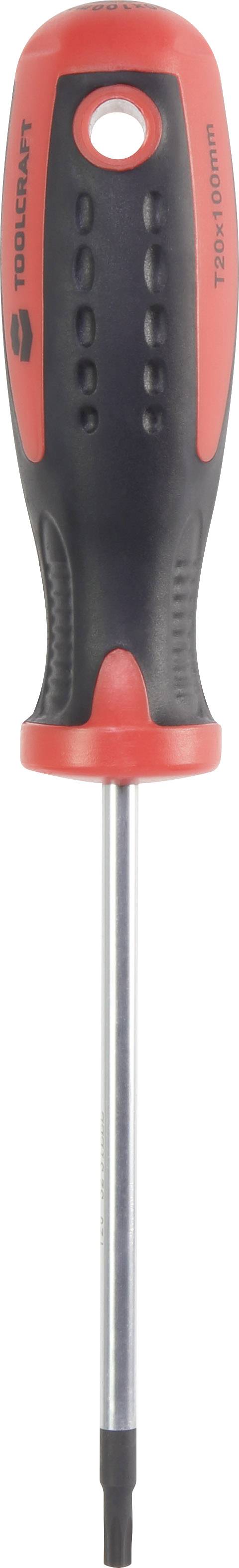 Vor einem weißen Hintergrund ist ein schwarzer und roter Schraubendreher abgebildet. Der Griff ist ergonomisch geformt mit rutschfesten Flächen.