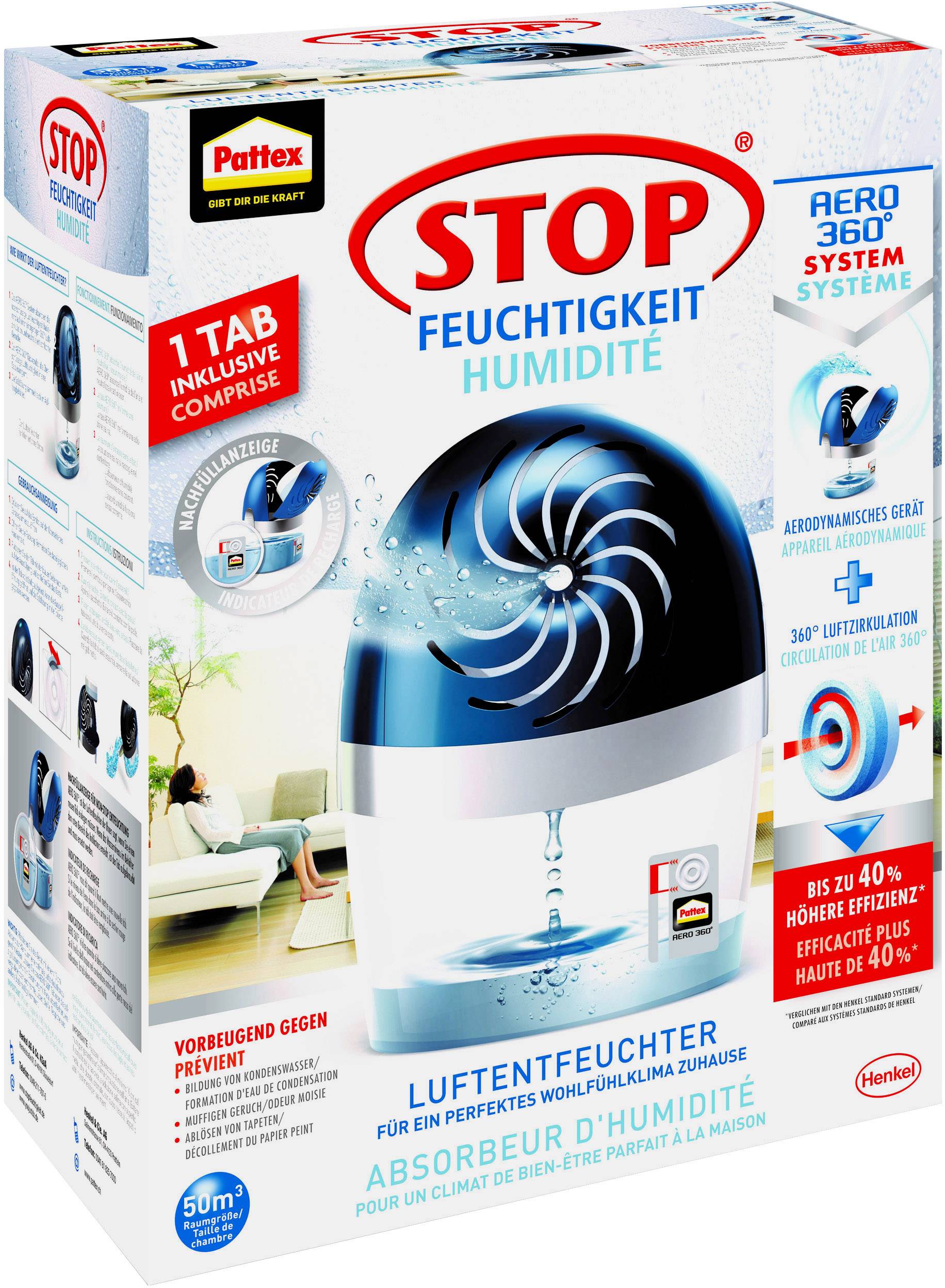 Pattex Aero 360° STOP Luftentfeuchter 50 m³ Weiß, Blau