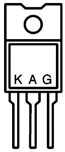 Ein Schaltbild zeigt einen elektronischen Transistor mit drei Anschlüssen, bezeichnet mit 'K', 'A' und 'G'; es veranschaulicht die Pin-Konfiguration.