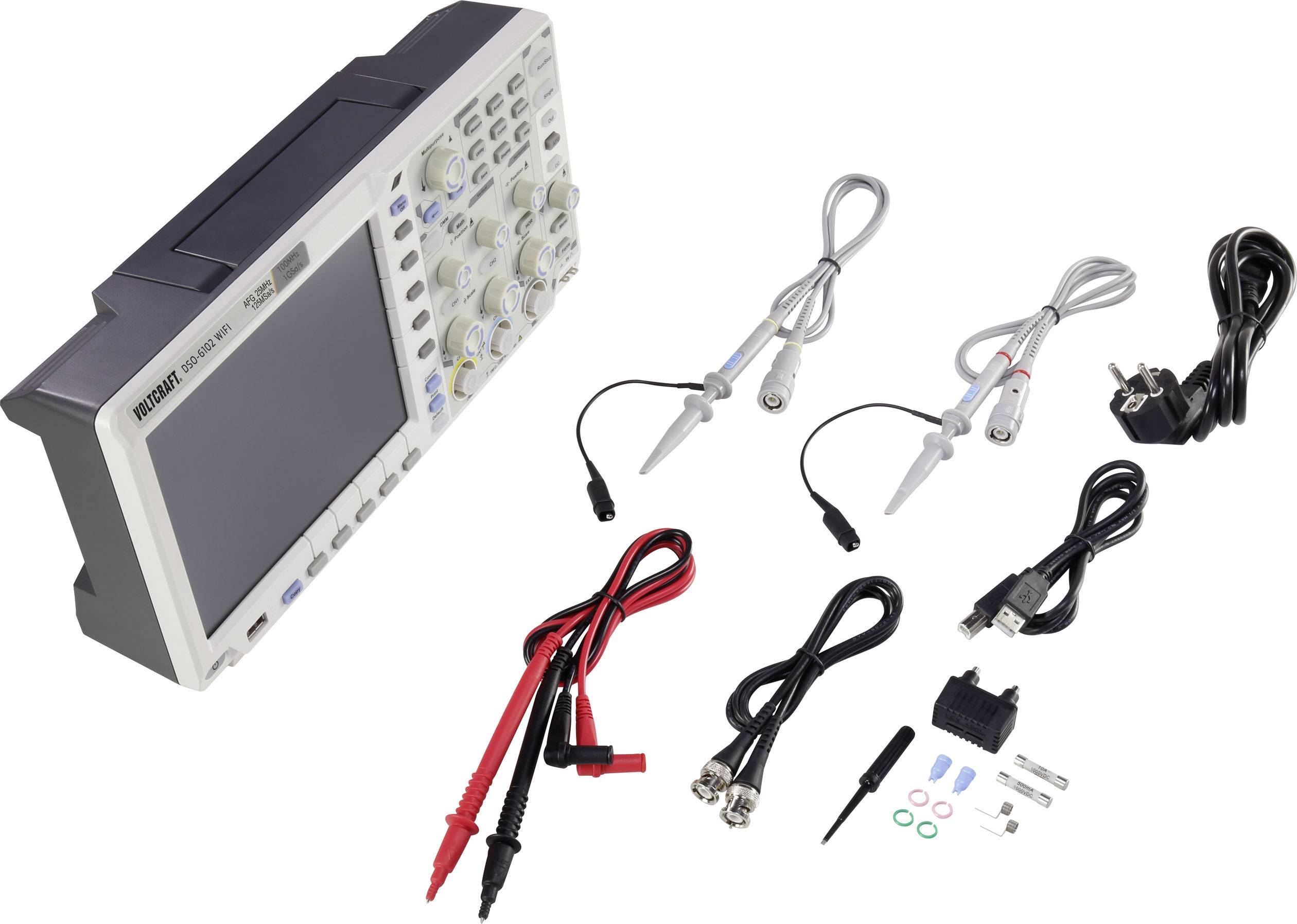 VOLTCRAFT DSO-6102WIFI Digital-Oszilloskop 100MHz 2-Kanal 1 GSa/s 40000 kpts 8 Bit Funktionsgenerator, Multimeter-Funktionen