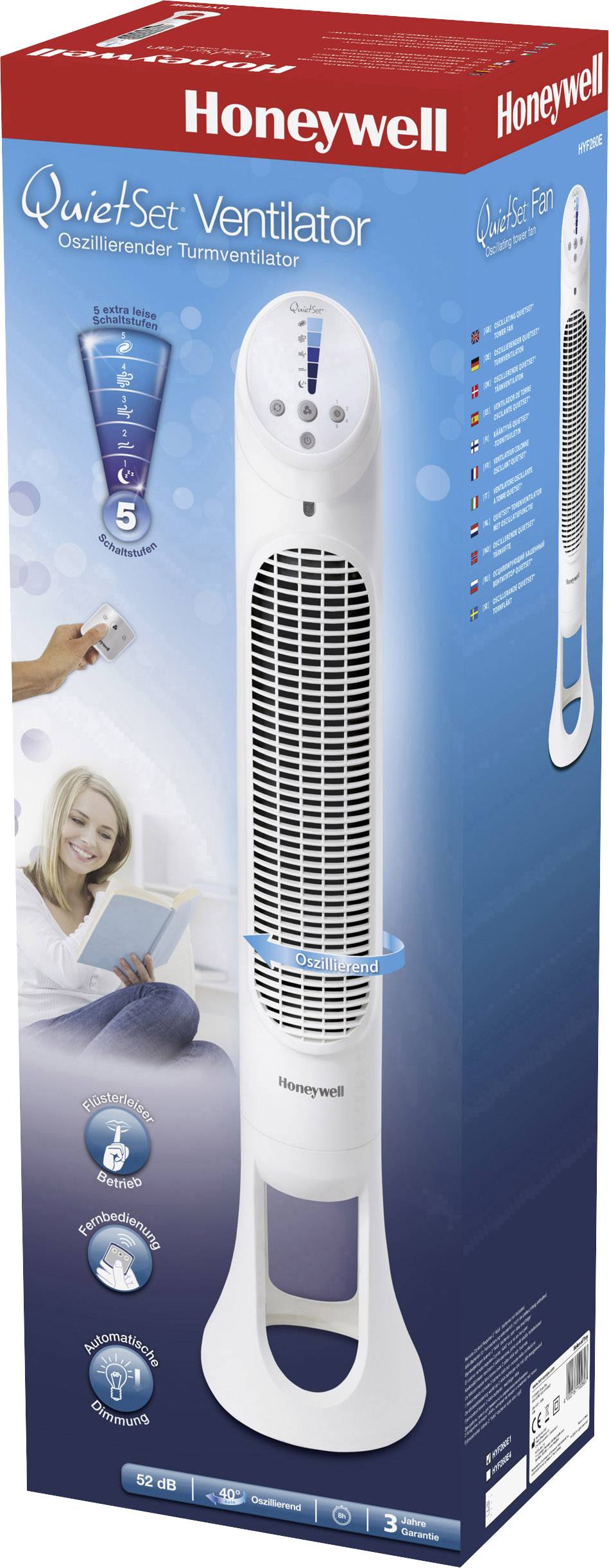 Honeywell HYF260E4 Turmventilator 23W (Ø x H) 25cm x 1020mm Weiß LED-Display, Dimmbar, mit Fernbedienung, Oszillierend, Timer