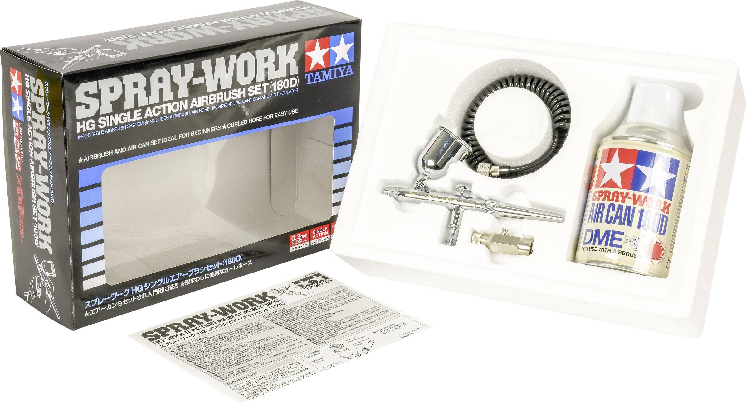 Tamiya 74525 Airbrush-Einsteiger-Set mit Druckluftdose Single Action