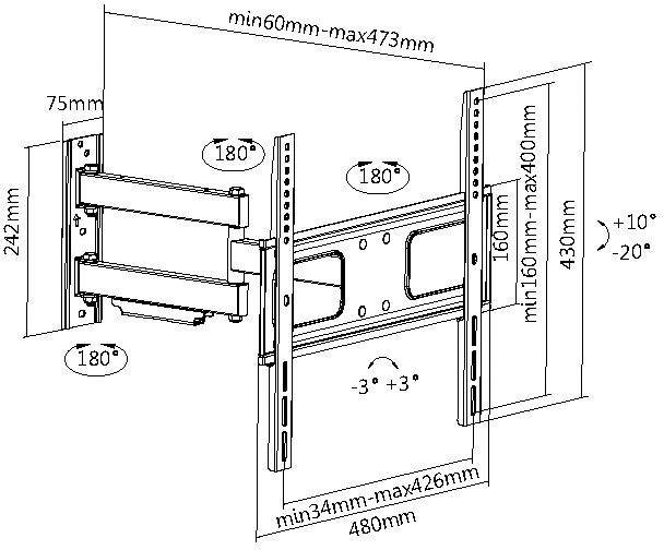 My Wall H 25-1L TV-Wandhalterung 81,3cm (32") - 139,7cm (55") Neigbar+Schwenkbar