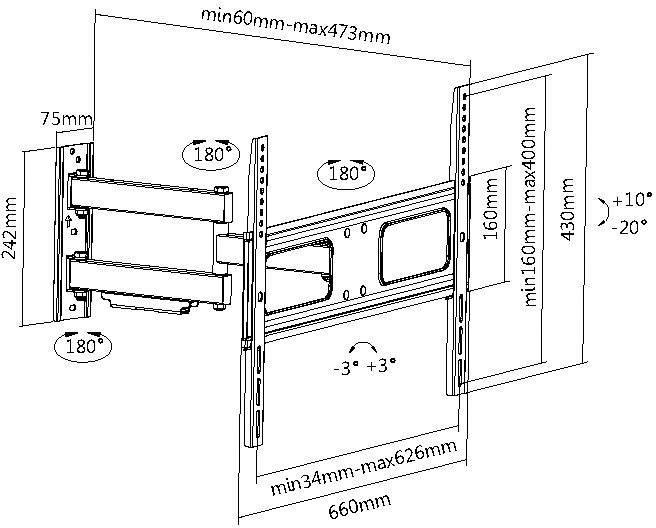 My Wall H 25-2 L TV-Wandhalterung 94,0 cm (37") - 177,8 cm (70") Neigbar+Schwenkbar