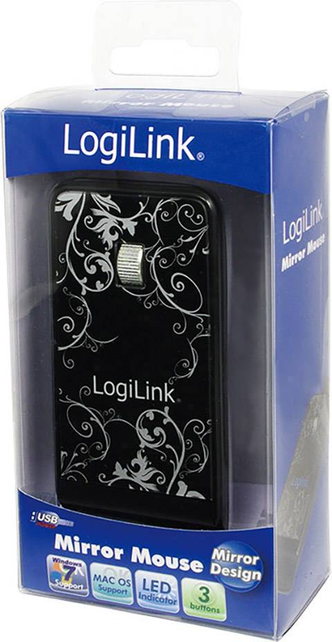 LogiLink ID0056 Maus USB Optisch Schwarz, Weiß 3 Tasten 800 dpi Kabeleinzug, Glasoberfläche