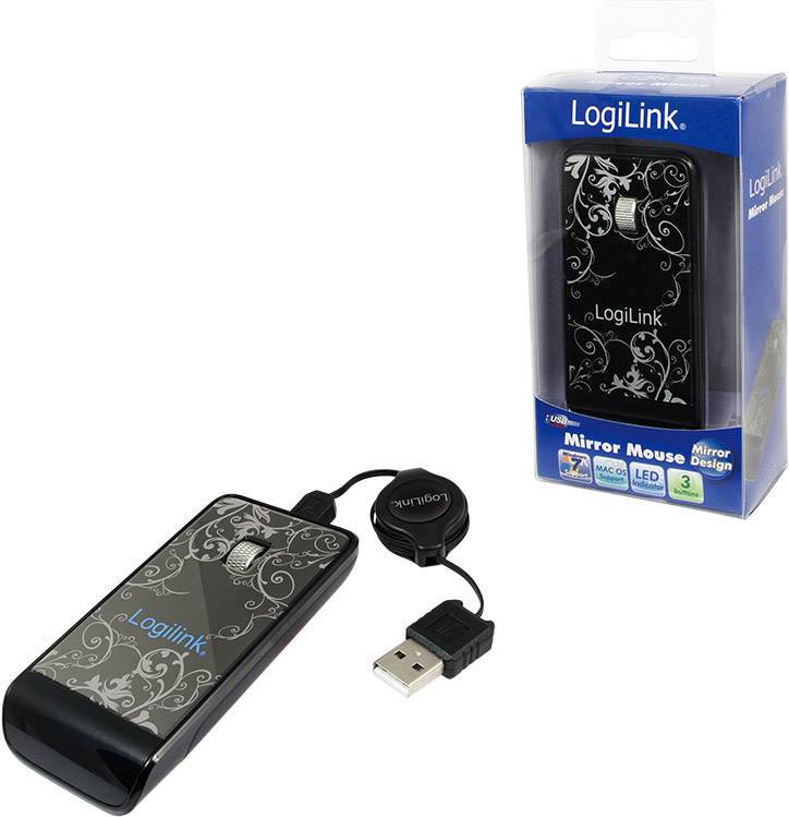 LogiLink ID0056 Maus USB Optisch Schwarz, Weiß 3 Tasten 800 dpi Kabeleinzug, Glasoberfläche