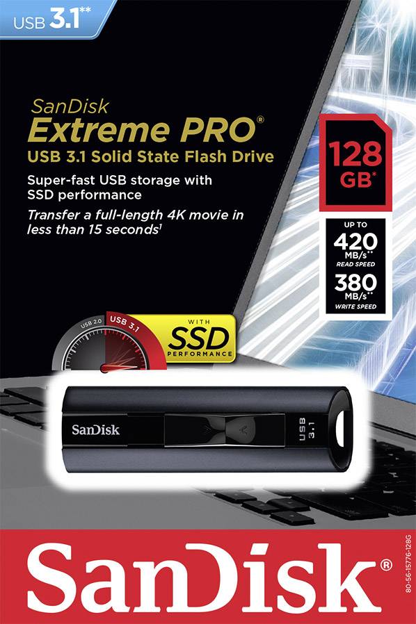 SANDISK USB3.1 Speicherstick Extreme Pro, 128 GB