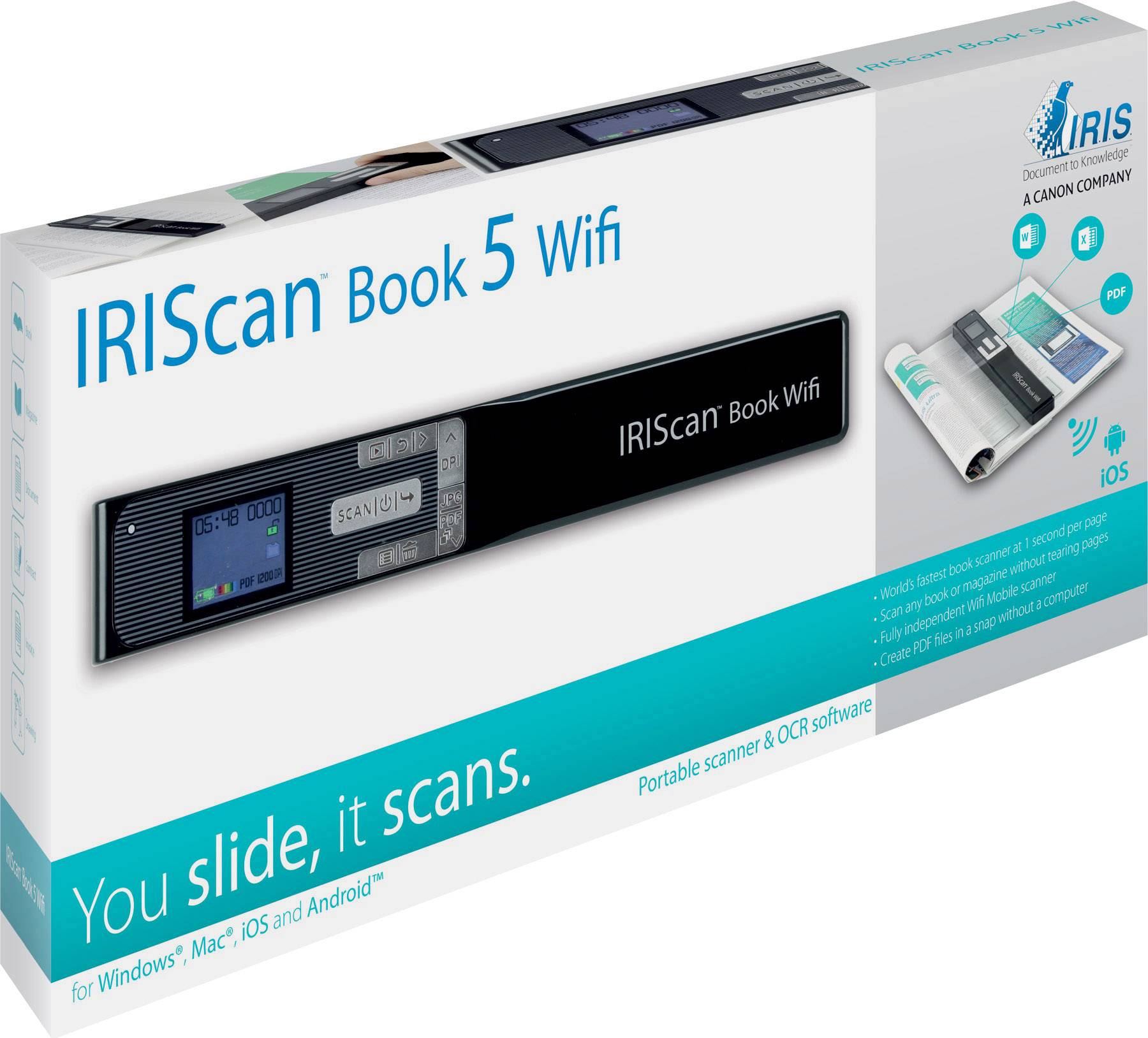 IRIS by Canon IRIScan Book 5 Wifi Dokumentenscanner A4 300 x 1200 dpi USB, WLAN 802.11 b/g/n, microSD, microSDHC