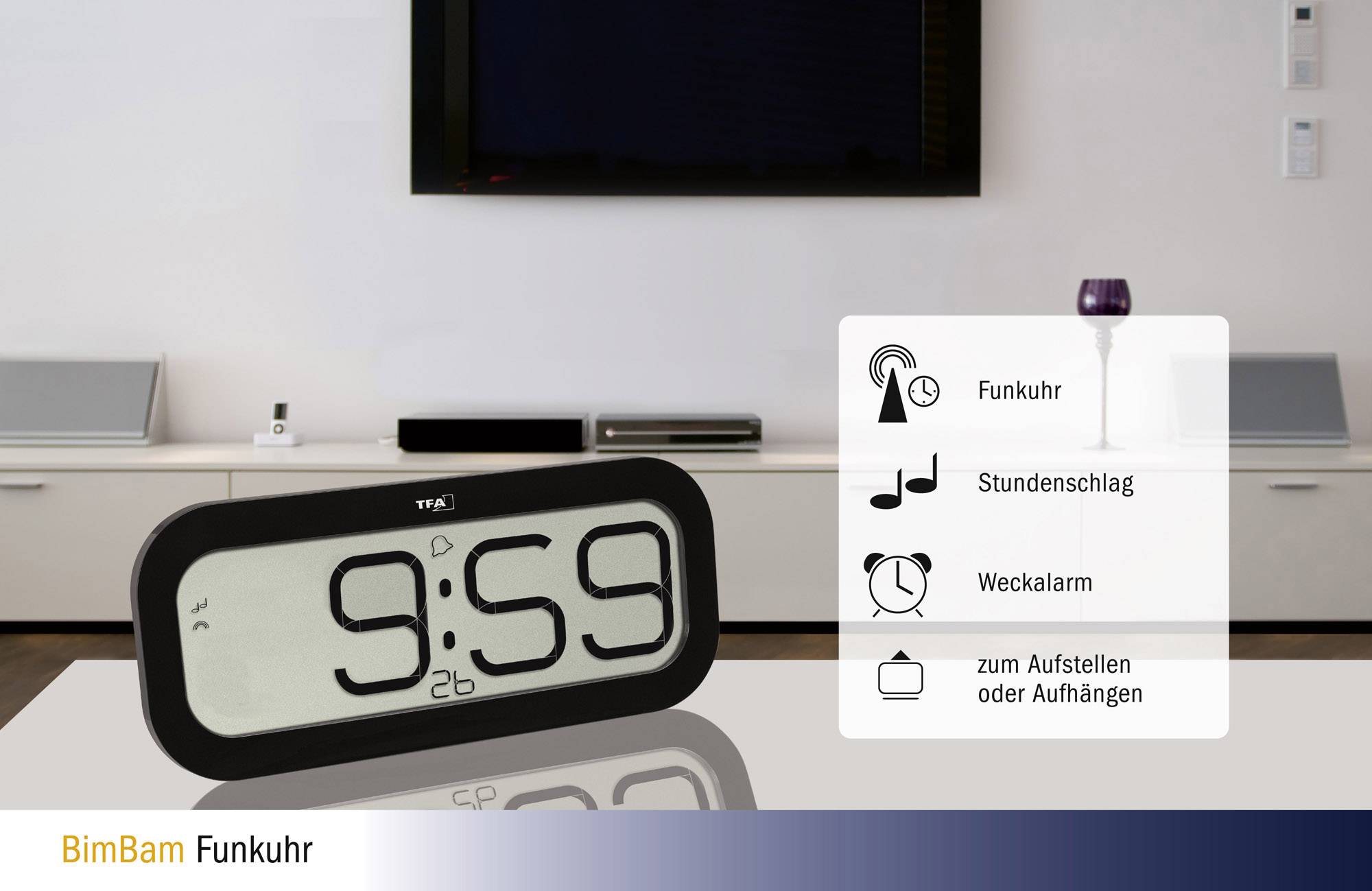 TFA Dostmann 60.4514.01 Funk Wanduhr 28mm x 321mm x 140mm Schwarz