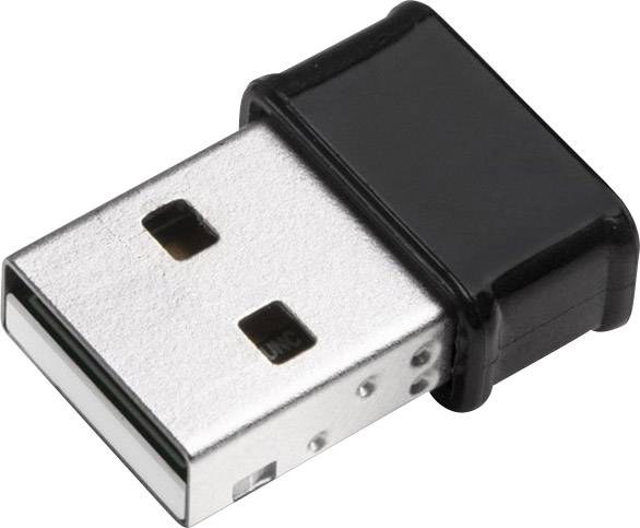 Ein kleiner schwarzer USB-Stecker mit Metallgehäuse, kompakt und tragbar, häufig für drahtlose Verbindungen genutzt.