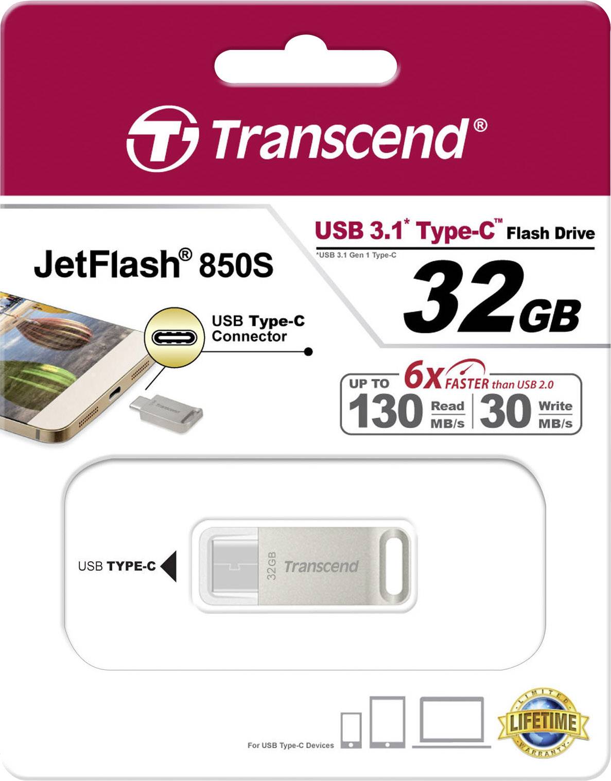 Transcend JetFlash® 850 USB-Stick Silber 32 GB USB-A (USB 3.2 Gen 2)