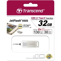 Transcend JetFlash® 850 USB-Stick Silber 32GB USB-C™ USB 3.2 (Gen 2) Transcend JetFlash® 850 USB-Stick Silber 32GB USB-C™ USB 3.2 (Gen 2)