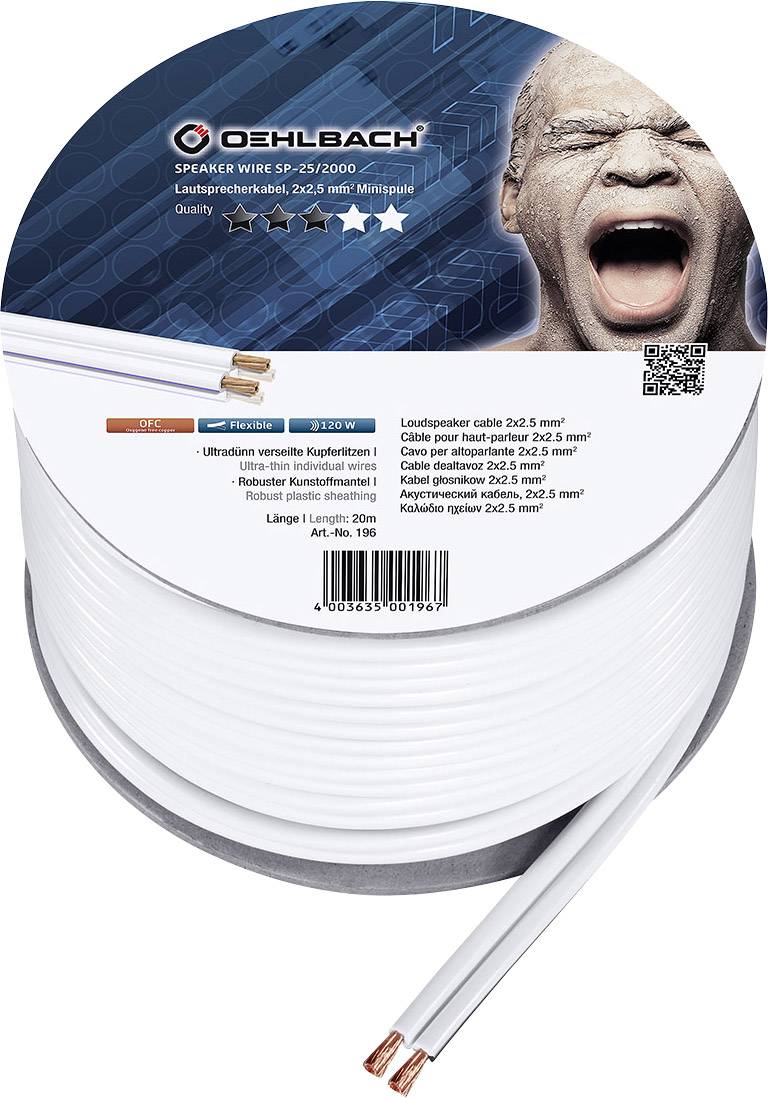 Oehlbach 196 Lautsprecherkabel 2 x 2.5mm² Weiß 20m