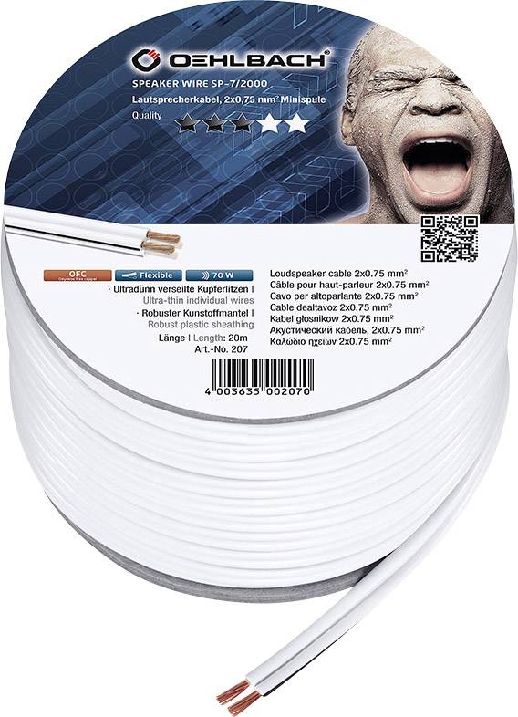 Oehlbach 207 Lautsprecherkabel 2 x 0.75 mm² Weiß 20 m