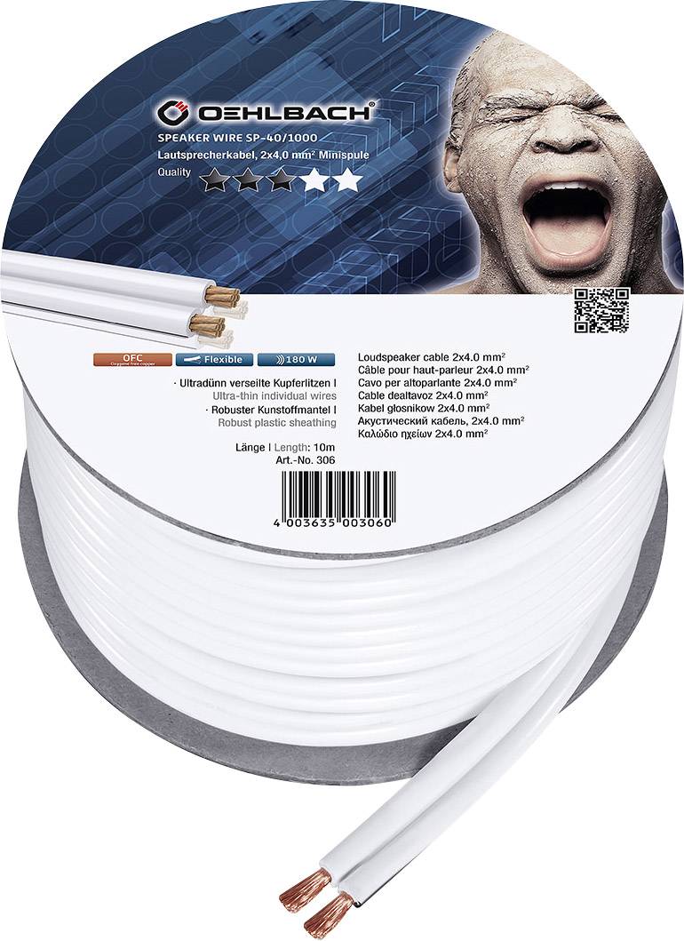 Oehlbach 306 Lautsprecherkabel 2 x 4mm² Weiß 10m