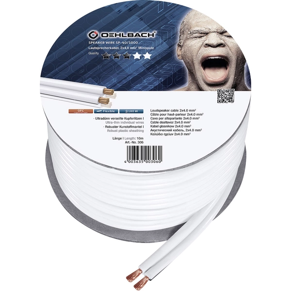 Oehlbach 306 Lautsprecherkabel 2 x 4mm² Weiß 10m Oehlbach 306 Lautsprecherkabel 2 x 4mm² Weiß 10m