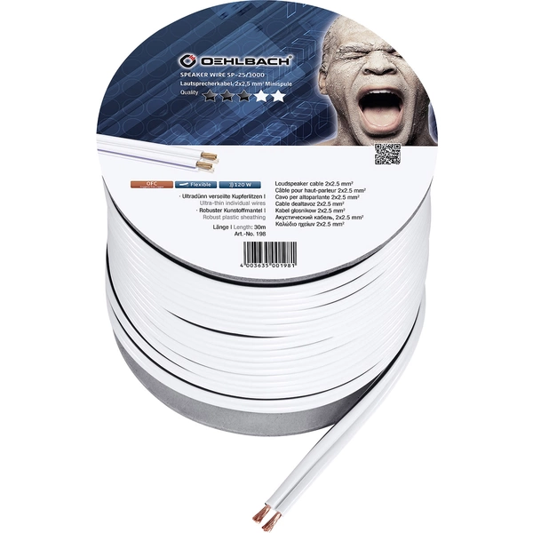 Oehlbach 198 Lautsprecherkabel 2 x 2.5mm² Weiß 30m Oehlbach 198 Lautsprecherkabel 2 x 2.5mm² Weiß 30m