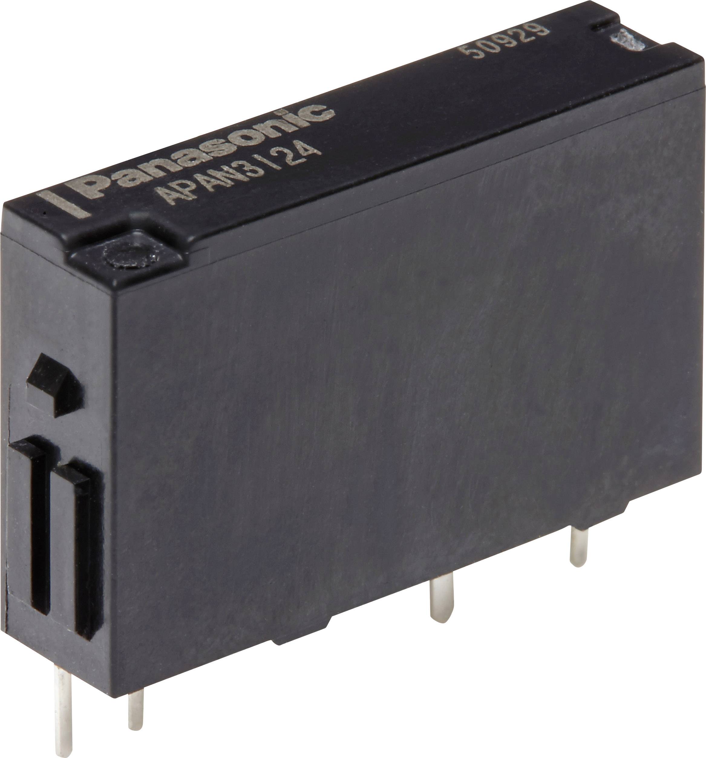 Schwarzes Panasonic-Relais mit der Aufschrift 'APAN3124'. Rechteckige Form mit vier Metallstiften unten.