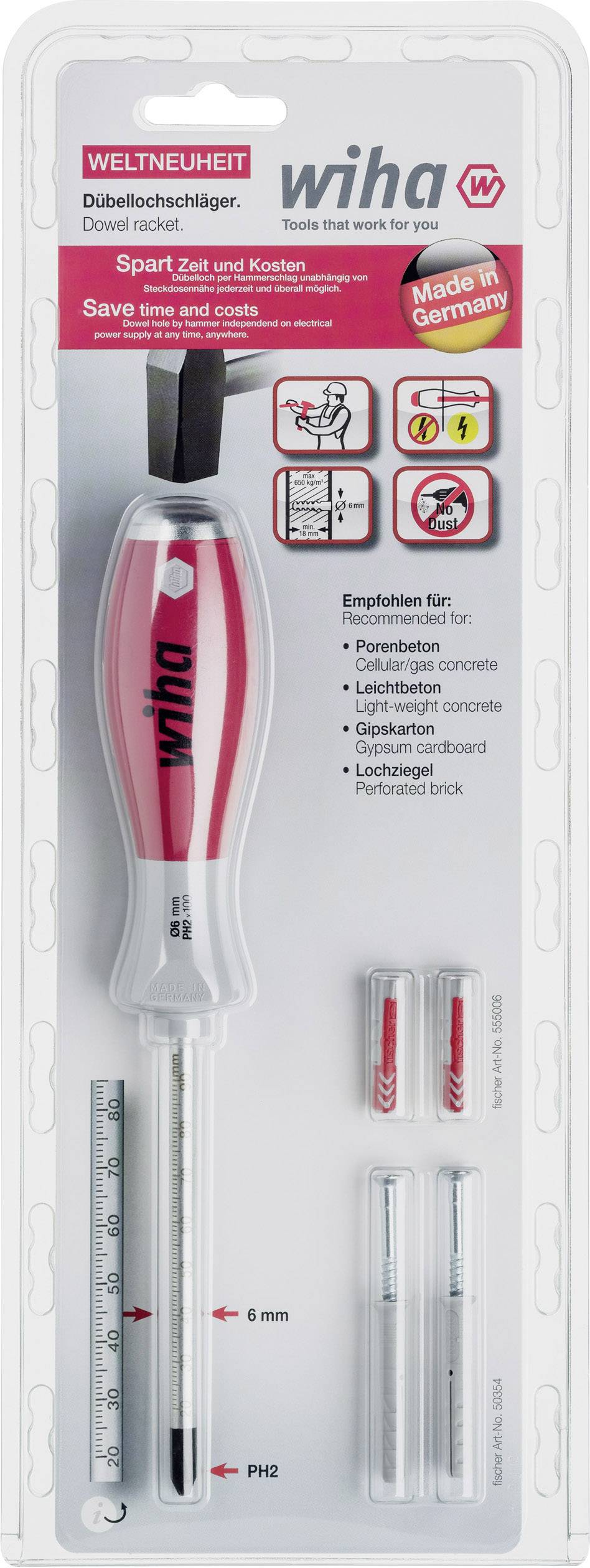 Wiha Werkstatt Dübellochschläger Größe (Schraubendreher) PH 2 Klingenlänge: 100 mm