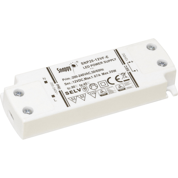 Dehner Elektronik SNP20-12VF-E LED-Trafo Konstantspannung 20 W 0 - 1.67 A 12 V/DC nicht dimmbar, Mö