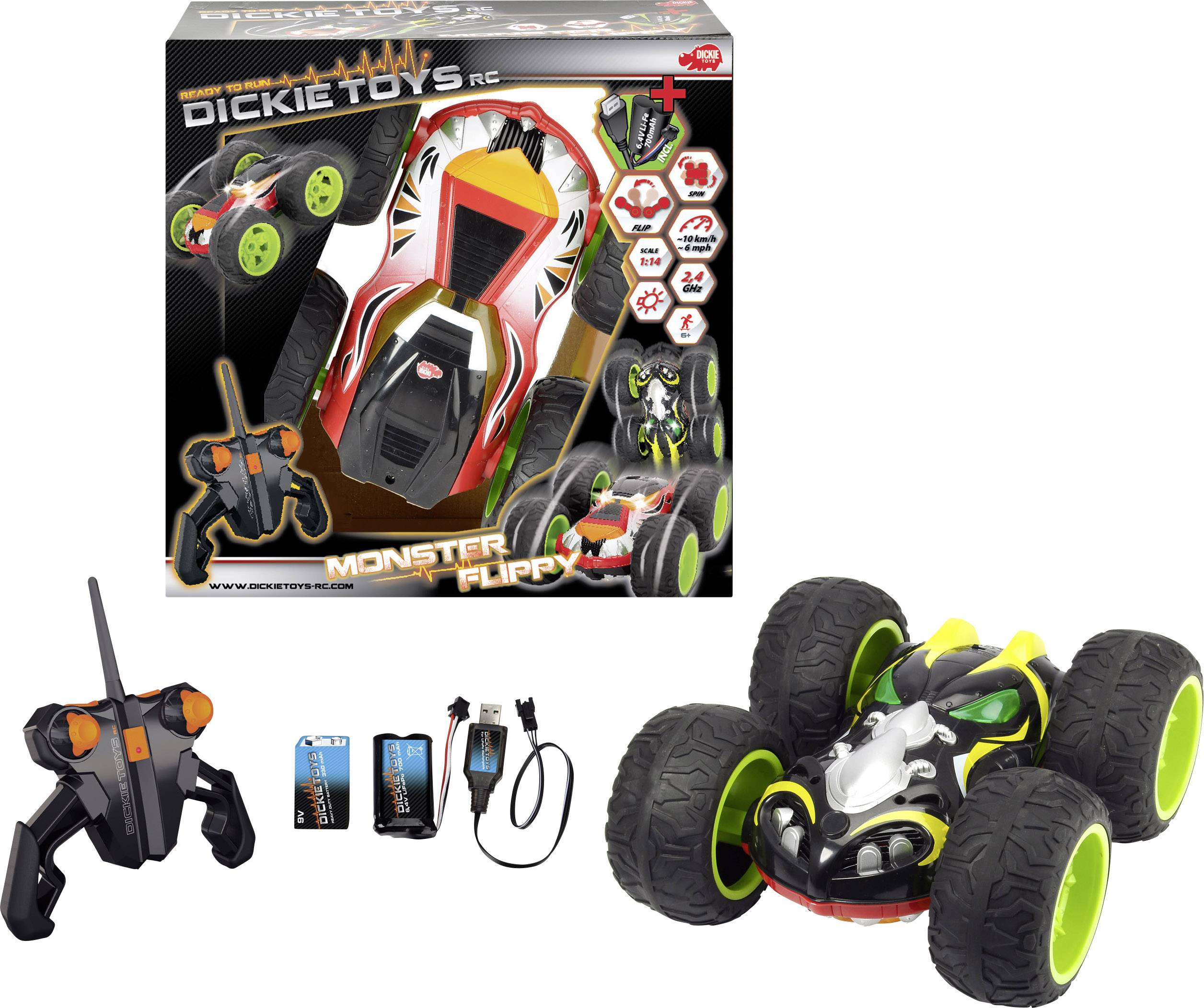 Dickie Toys 201119031 Flippy 1:14 RC Einsteiger Modellauto Elektro Monstertruck Allradantrieb (4WD) inkl. Akku, Ladegerät und