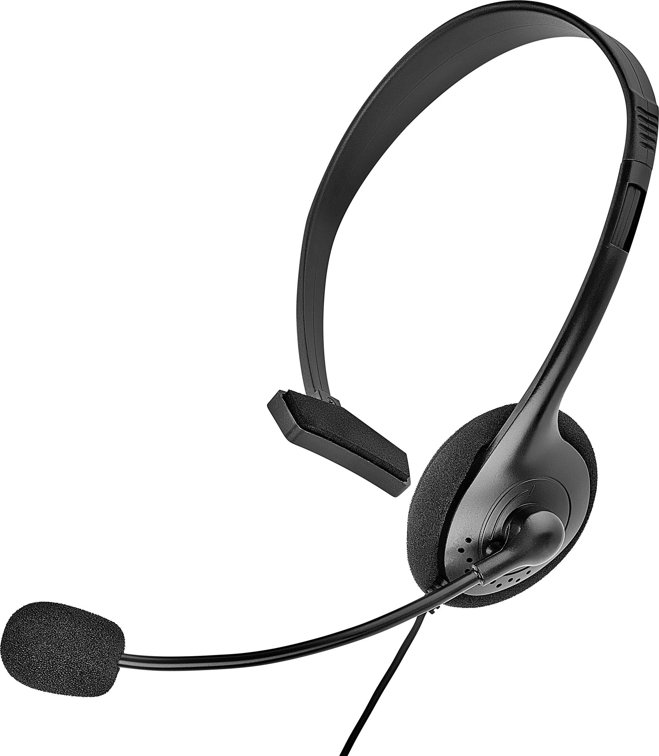 Ein schwarzes Headset mit Mikrofon, ideal für Telefonanrufe und Online-Meetings. Ergonomisches Design für langen Tragekomfort.