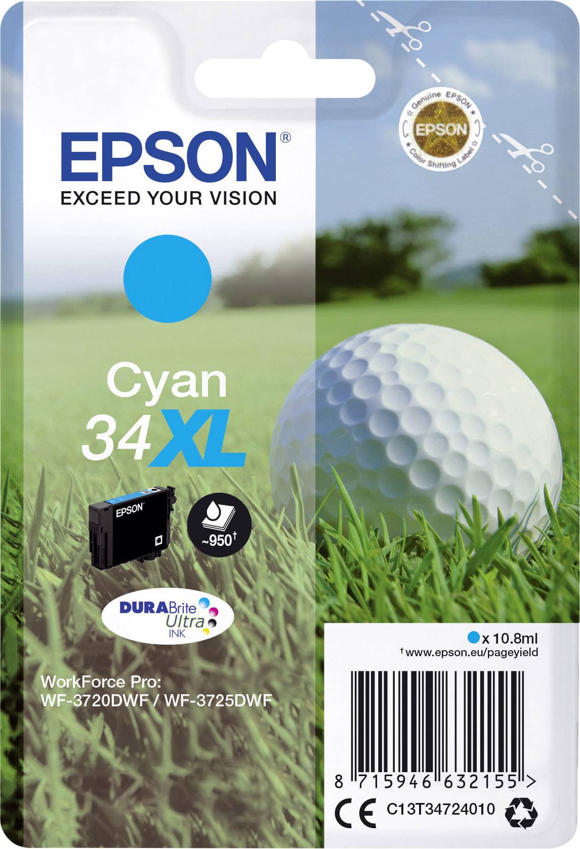 Epson Druckerpatrone T3472, 34XL Original Cyan C13T34724010