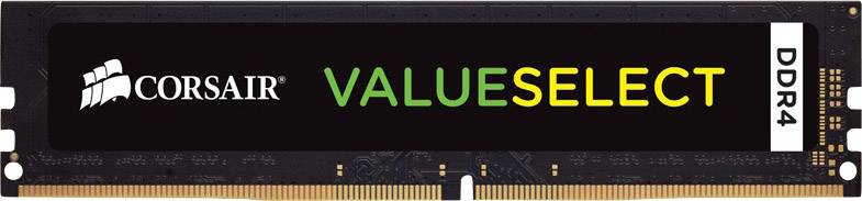 Ein Corsair ValueSelect DDR4 RAM-Modul mit schwarzem PCB, gestreift mit goldenen Kontakten, passend für Desktop-Computer.