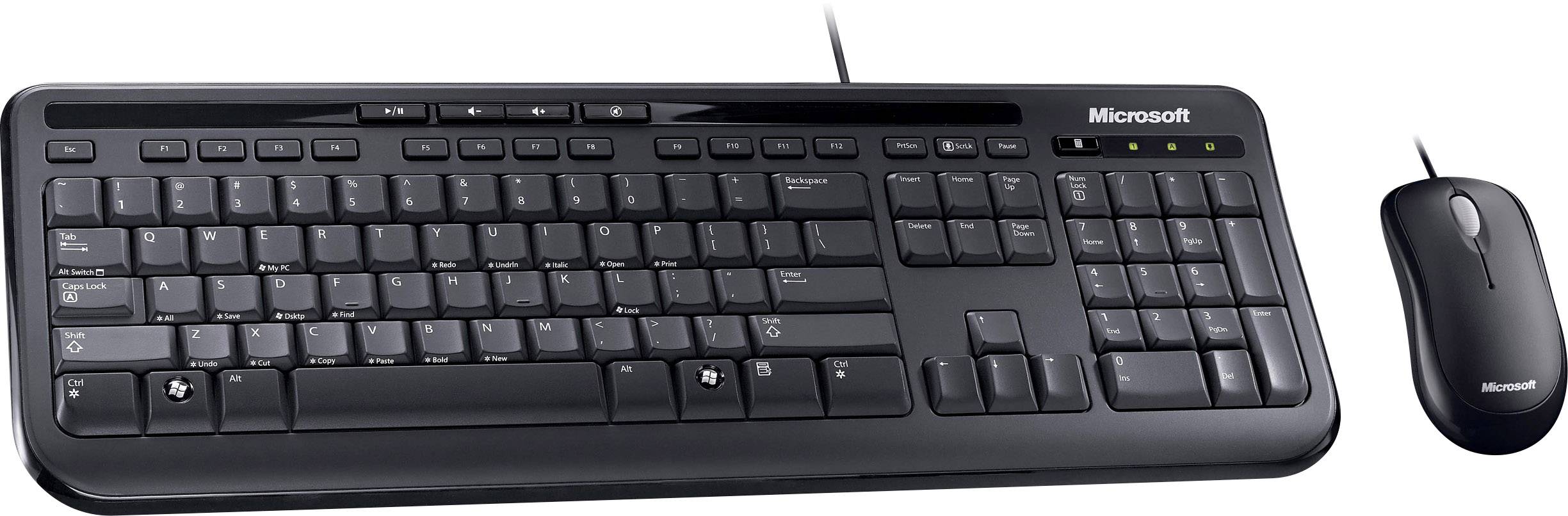 Microsoft Desktop 600 USB Tastatur, Maus-Set Spritzwassergeschützt, mit numerischer Tastatur Deutsch, QWERTZ Schwarz
