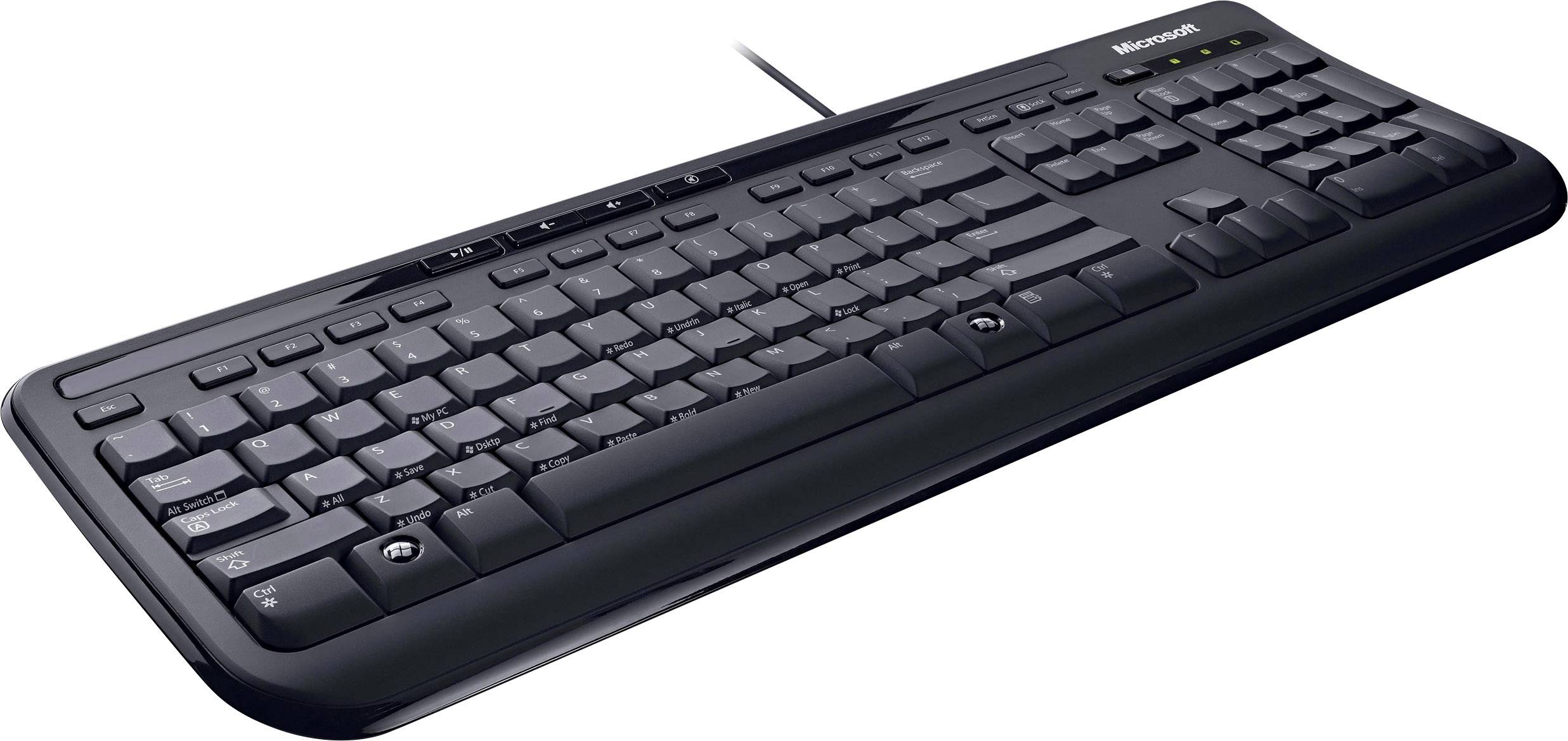 Microsoft Desktop 600 USB Tastatur, Maus-Set Spritzwassergeschützt, mit numerischer Tastatur Deutsch, QWERTZ Schwarz