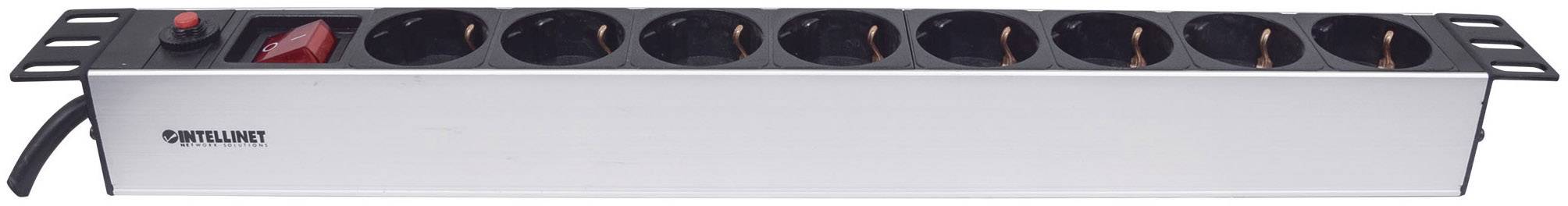 Intellinet 713986 19 Zoll Netzwerkschrank-Steckdosenleiste 1 HE Schutzkontaktsteckdose Aluminium Profil, Festeinbau, mit Schalter