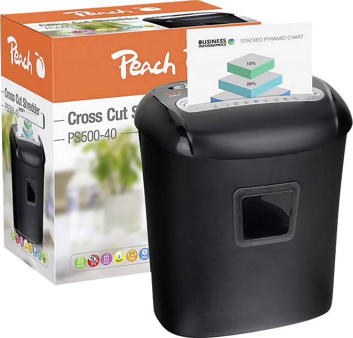 Peach PS500-40 Aktenvernichter 10 Blatt Partikelschnitt 5 x 16 mm P-4 21 l Vernichtet auch Heftklam