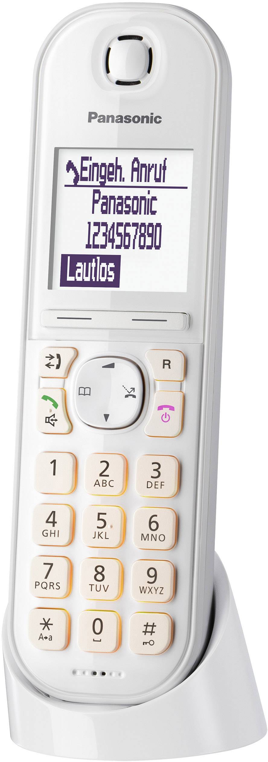Panasonic KX-TGQ200GW Schnurloses Telefon VoIP Babyphone, Freisprechen Beleuchtetes Display Weiß